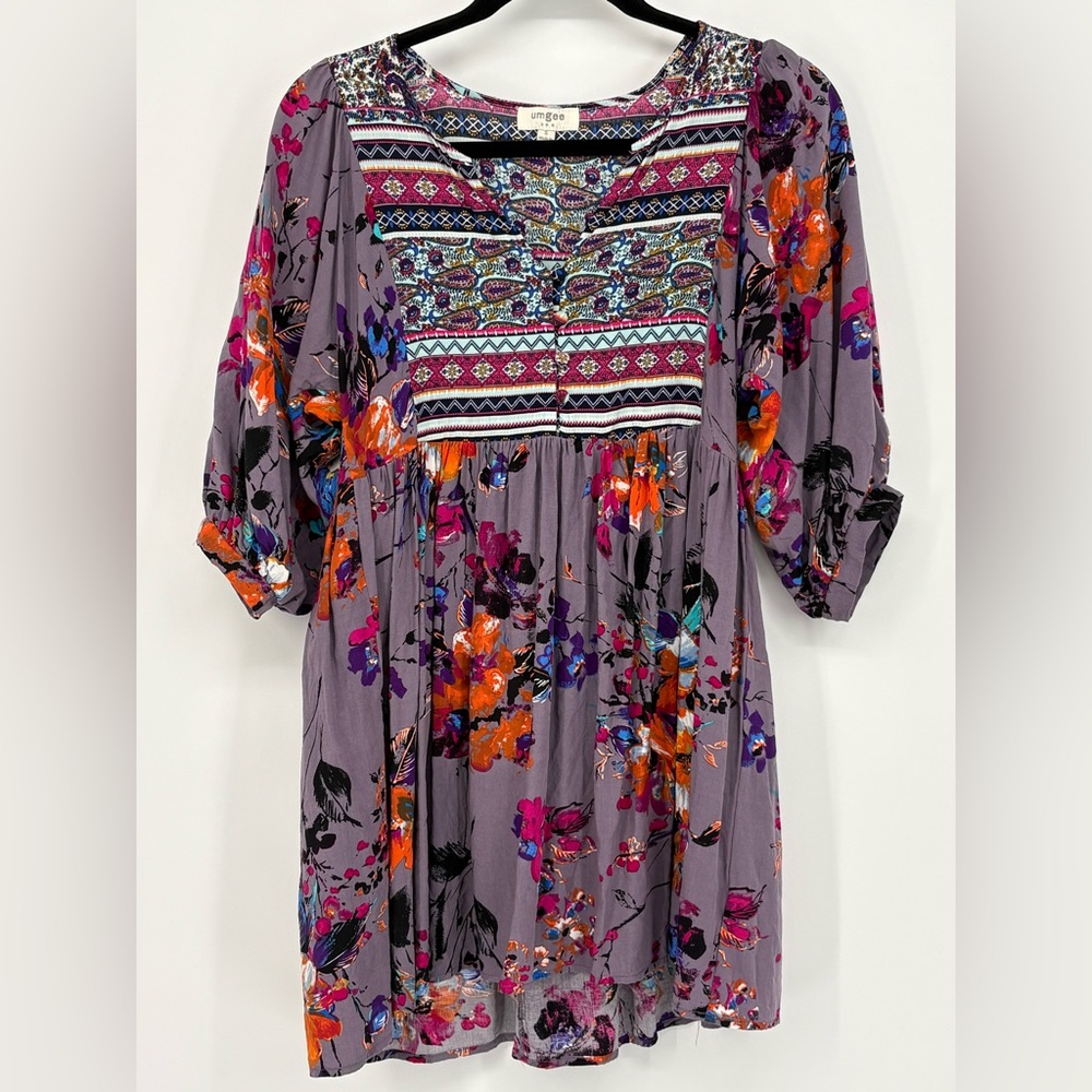 UMGEE USA Dress Floral Aztec Babydoll Tunic Women’s Small V Neck